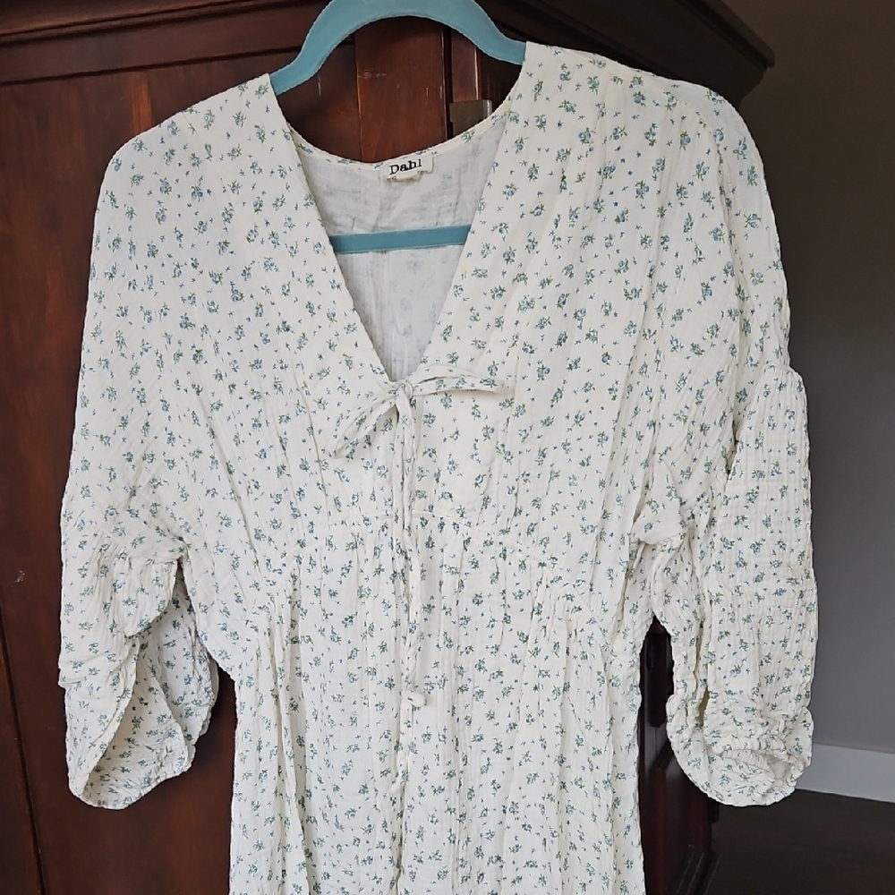 Shop Dahl Cotton Cream Floral Midi Dress